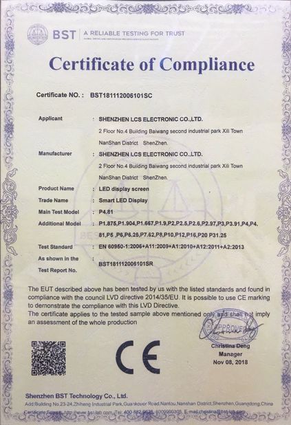 Chine Shenzhen LCS Display Technology Company., Ltd certifications