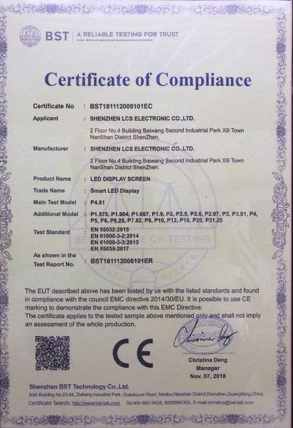 Chine Shenzhen LCS Display Technology Company., Ltd certifications
